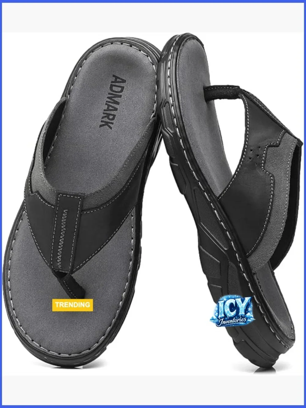 Men's Leather Flip Flops, Arch Support Memory Foam Thong Sandals